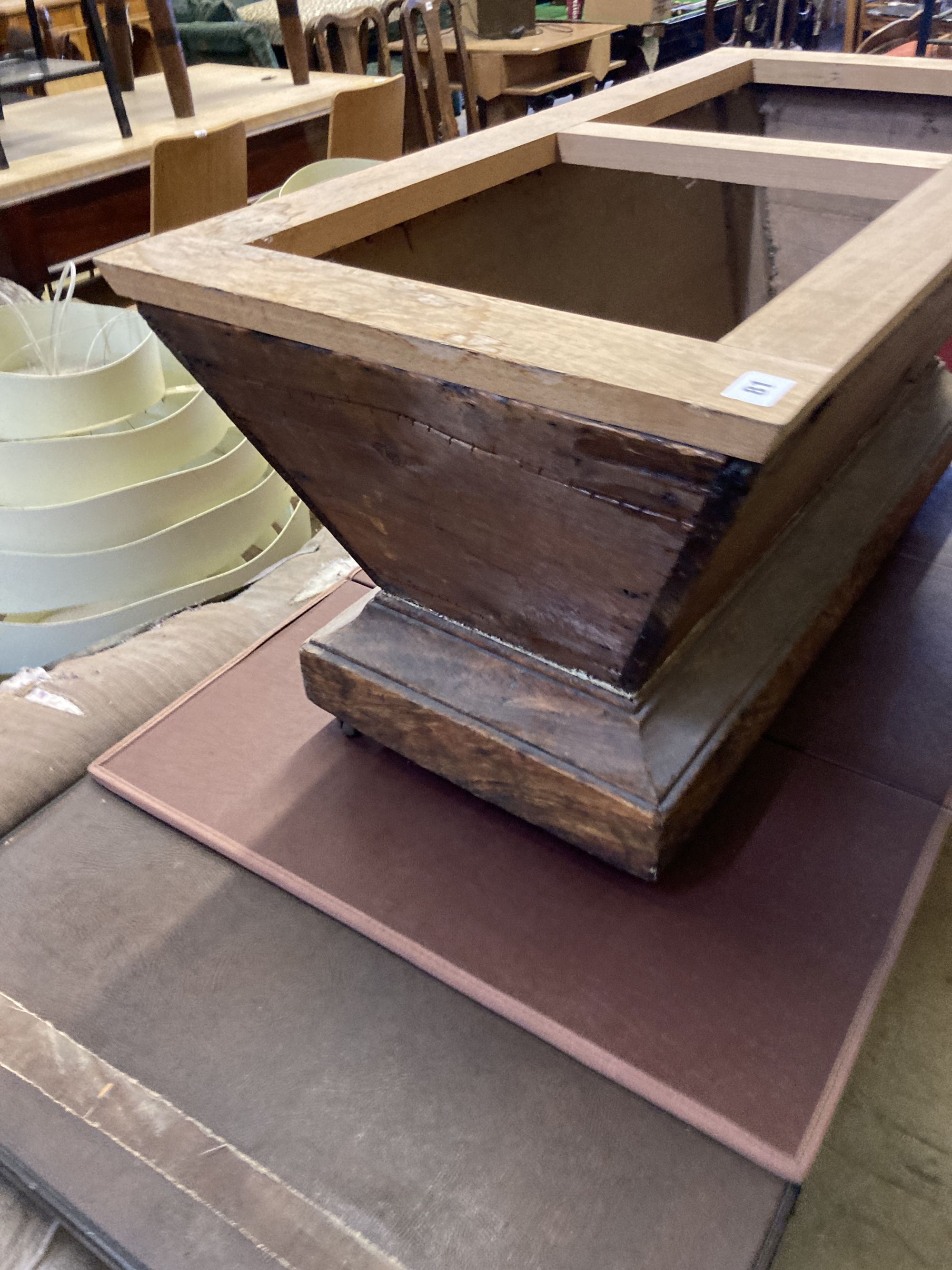 A Victorian and later simulated grain box seat ottoman (lacks upholstery), length 93cm, depth 44cm, height 41cm